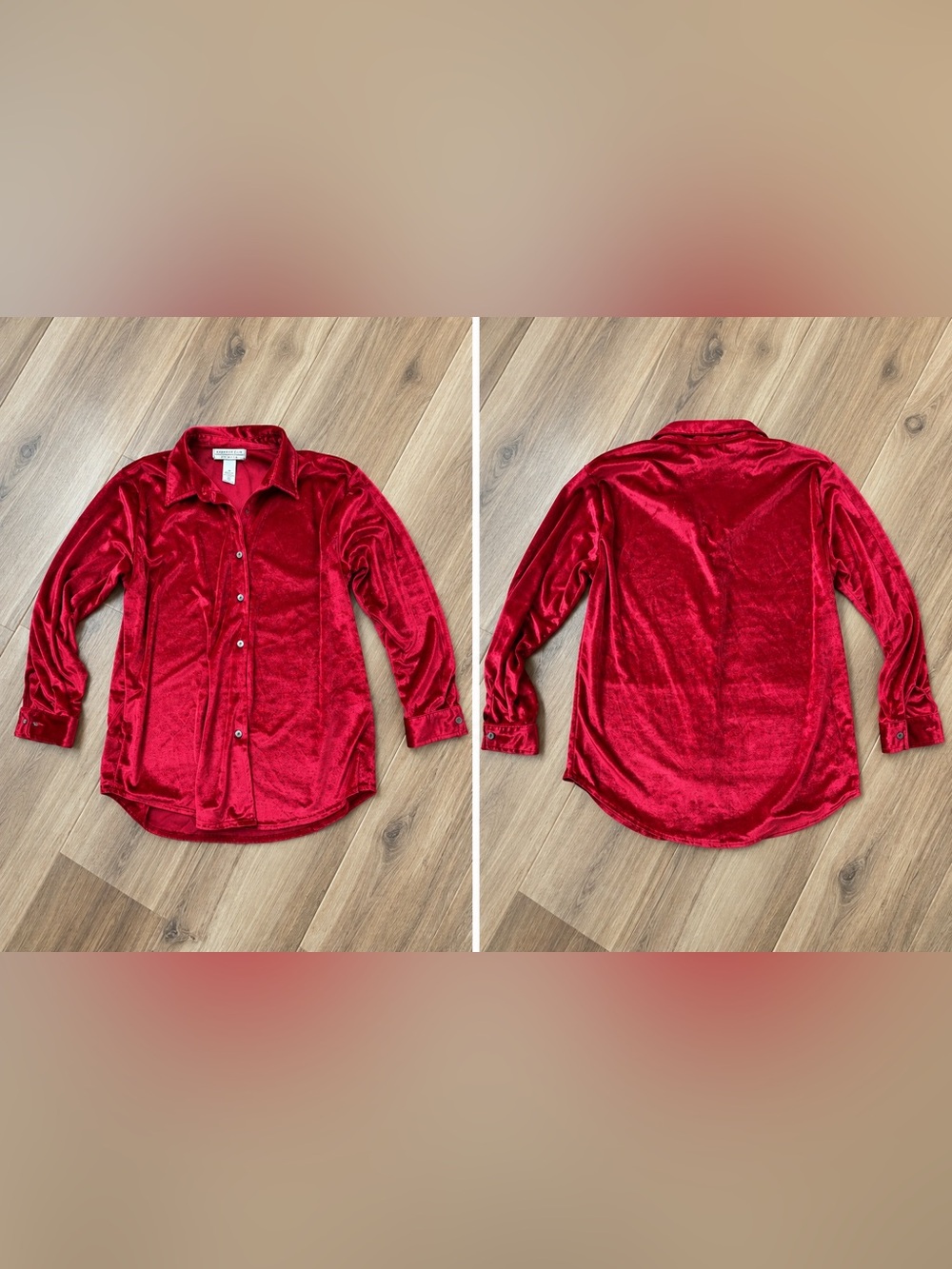 Vintage Y2K Carolyn Taylor Red Velvet Button Down Blouse – Size M – 90s/00s
